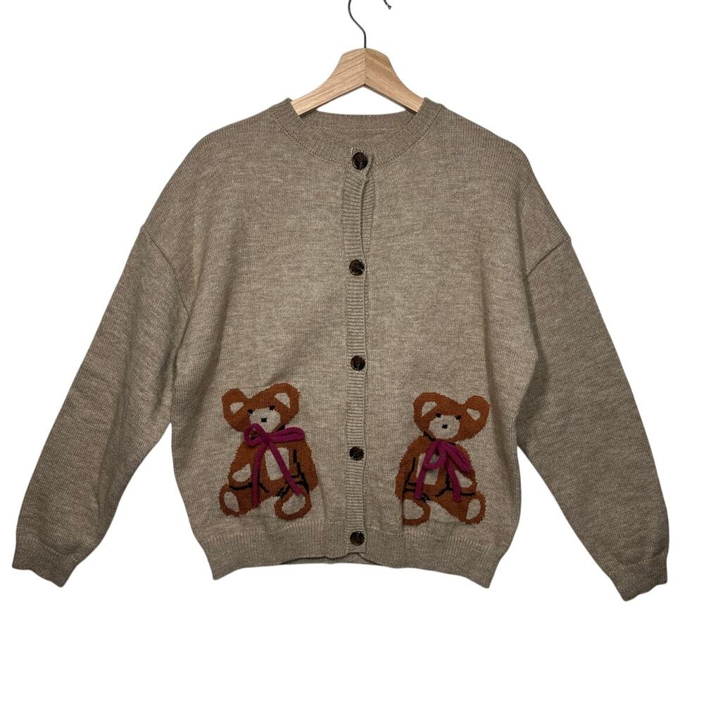 Rosa Clothing Teddy Bear Cardigan Tan Button Up Cute Kawaii Coquette Sz XL New